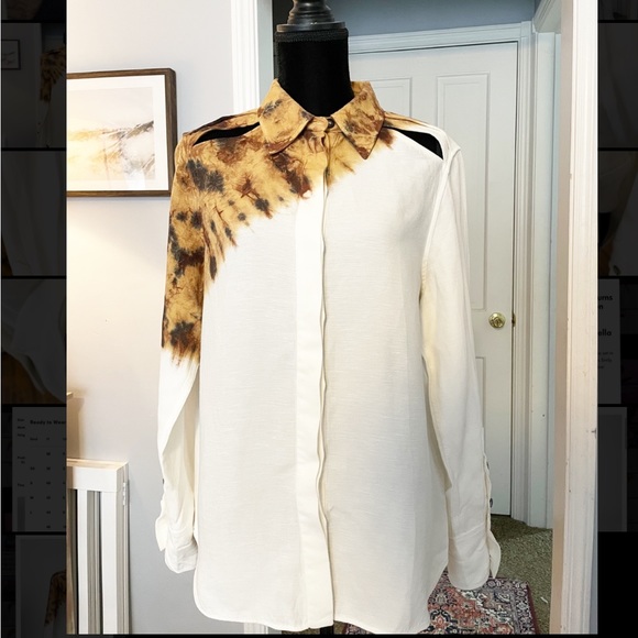 Proenza Schouler Tie Dye Linen Viscose Shirt in Bronze Multi - Size 10 - Picture 8 of 16